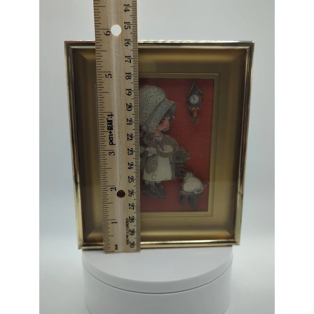 Vintage 70s Holly Hobbie Shadow Box 3D Layered Paper Art Gold Frame Glass 5.75in